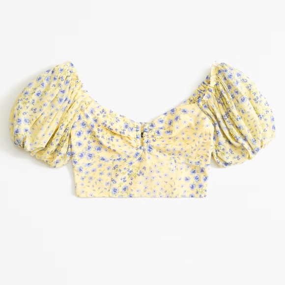 NEW W TAGS Abercrombie Fitch Floral Puff Sleeve Crop Blouse Size Small - Picture 3 of 5